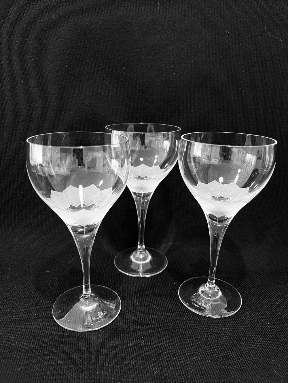 Vintage Rosenthal Lotus Blossom Studio Line Set of 3 Wine Glasses 6” Tall Signed